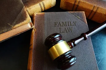 Family law books and wood gavel set on a desk.